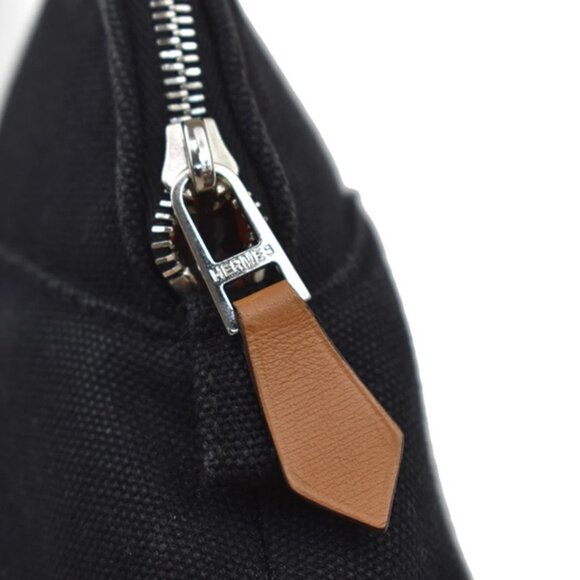 HERMES Logo Bolide 16 Mini Pouch Bag 100% Cotton Leather Black France 09KB142 - Picture 8 of 15